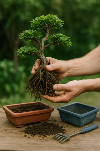 Thay chậu bonsai mini